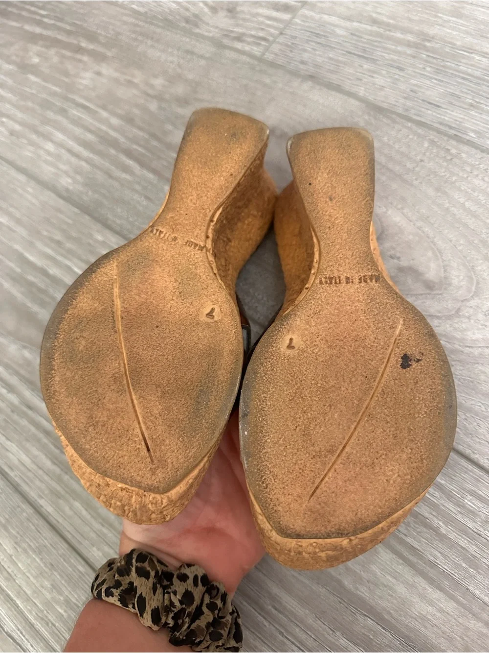 Athena Alexander Bronze Metallic Wedge Slide Sandals with Amber Accents